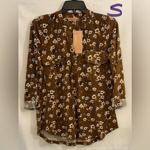 Amana Women's Brown Floral Button-Front Blouse
